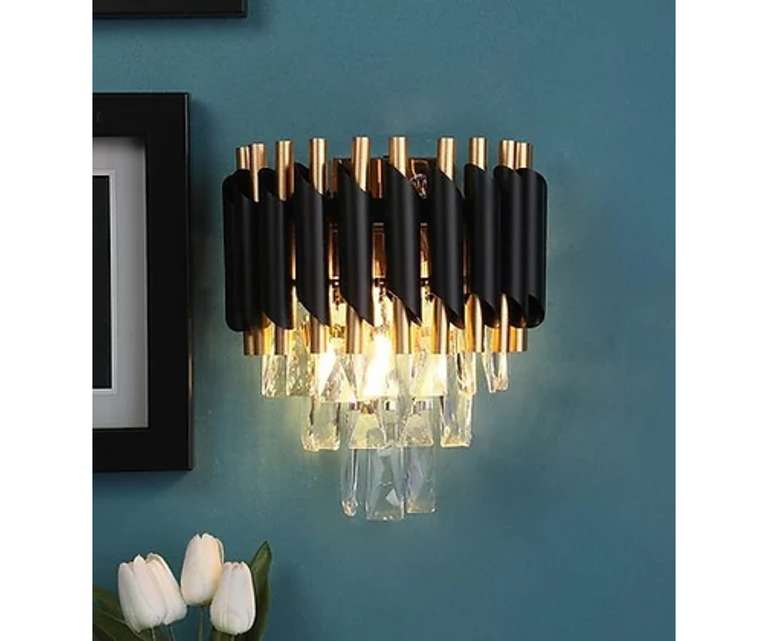 Sizzling Lights Spike Crystal Black & Gold Mild Steel Wall Sconces Wall Light for Living/Bedroom/Dining Room (Pack of 1) 