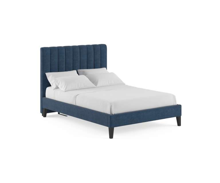 LeatherOn Nova Velvet Upholstered Queen Size Bed without Storage in Blue Colour