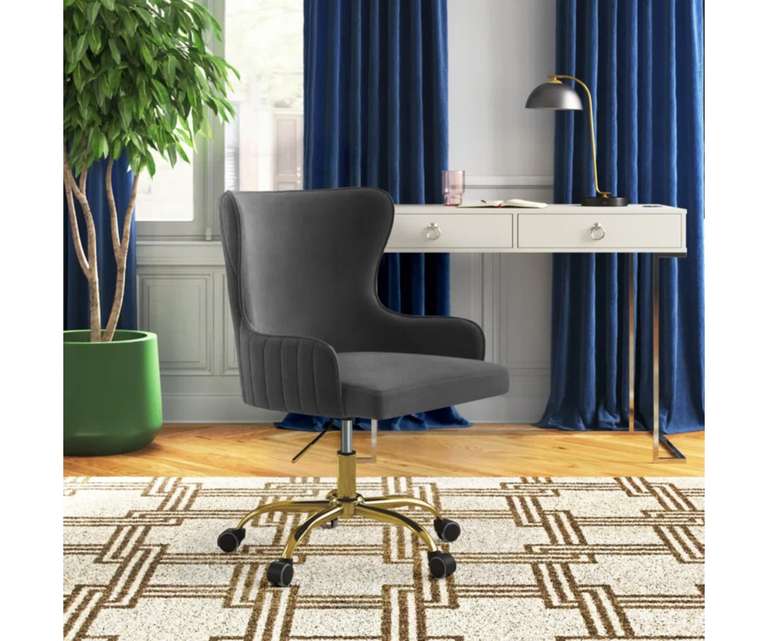 Doe Buck Adan Velvet Fabric Task Chair in Grey Colour