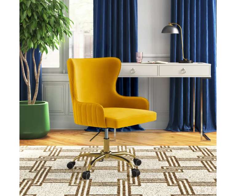 Doe Buck Adan Velvet Fabric Task Chair in Yellow Colour