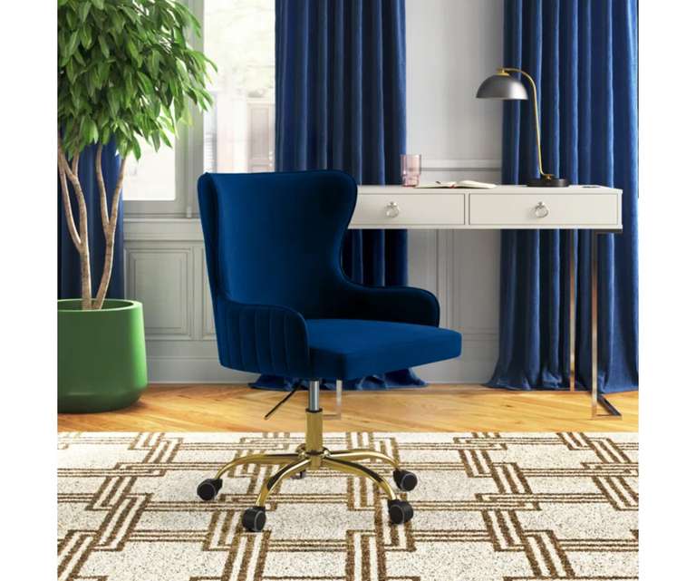 Doe Buck Adan Velvet Fabric Task Chair in Blue Colour