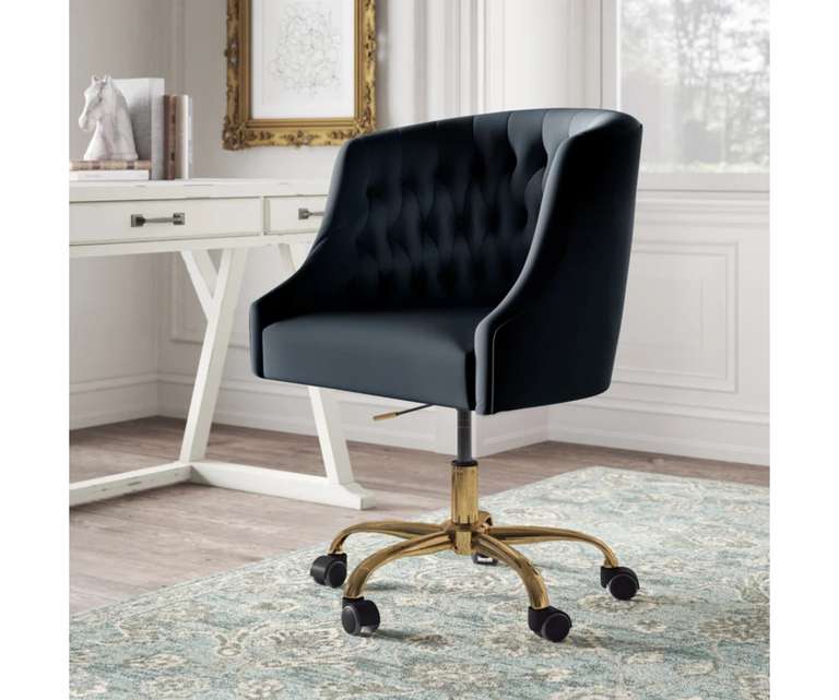 Doe Buck Clemence Velvet Fabric Task Chair in Black Colour