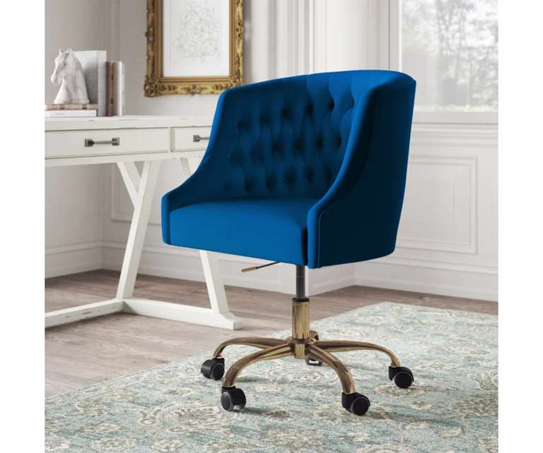Doe Buck Clemence Velvet Fabric Task Chair in Blue Colour