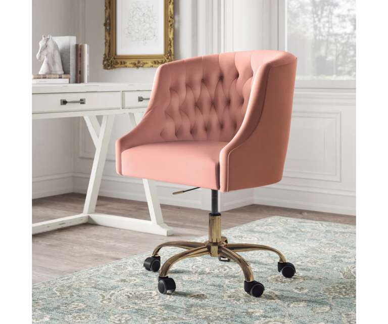 Doe Buck Clemence Velvet Fabric Task Chair in Pink Colour