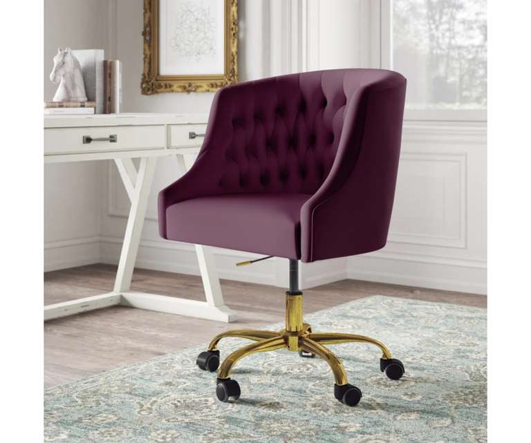 Doe Buck Clemence Velvet Fabric Task Chair in Purple Colour