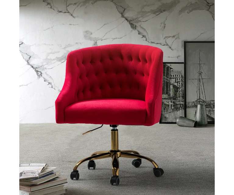 Doe Buck Clemence Velvet Fabric Task Chair in Red Colour