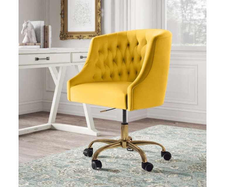 Doe Buck Clemence Velvet Fabric Task Chair in Yellow Colour