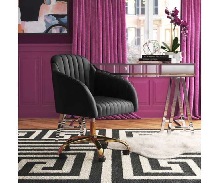 Doe Buck Louise Velvet Fabric Office Chair in Black Colour
