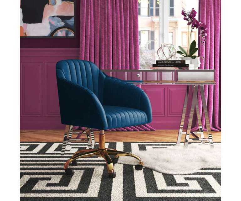 Doe Buck Louise Velvet Fabric Office Chair in Blue Colour