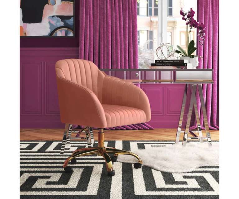 Doe Buck Louise Velvet Fabric Office Chair in Pink Colour