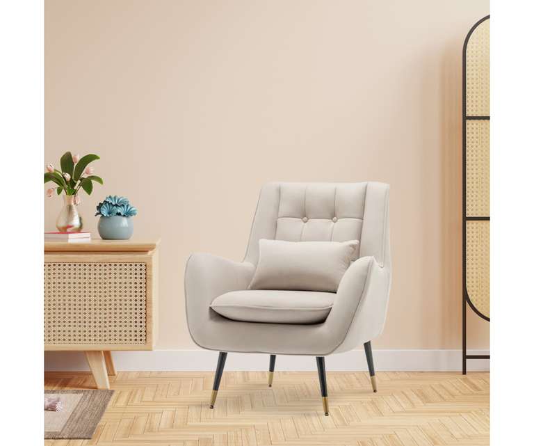 Doe Buck Dowdle Velvet Fabric Lounge Chair in Beige Colour