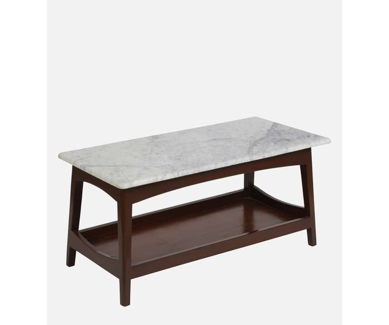 Crafted Marbles Parker Rectangular Marble Top Coffee Table in Teak Wood Finish