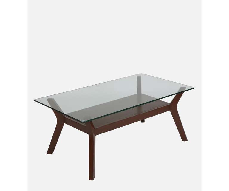 Crafted Marbles Mesa Rectangular Glass Top Coffee Table In Natural Teak Wood Finish
