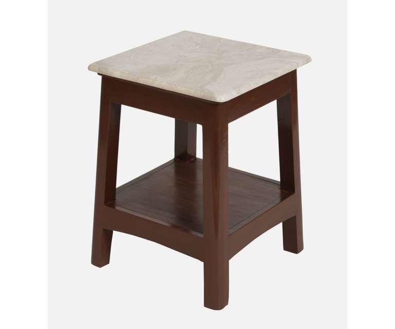 Crafted Marbles Parker Solid Wood End Table in Teak Wood Finish