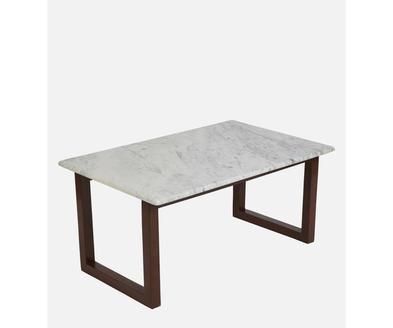 Crafted Marbles Adalia Rectangular Marble Top Coffee Table in Natural Teak Wood Finish