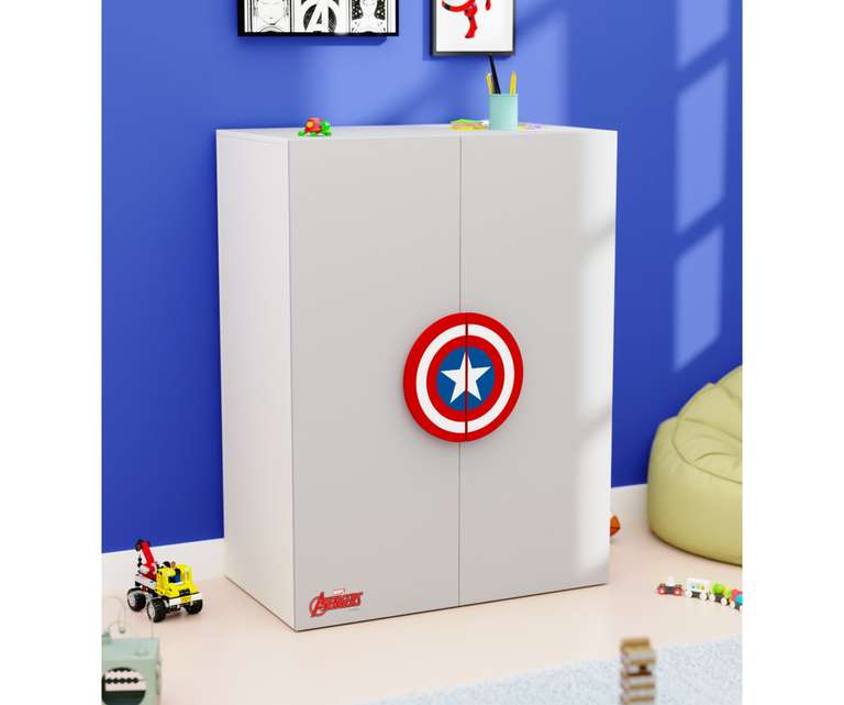 Boingg Avengers Engineered Wood Kids Storage Cabinet with Double Door in Grey Colour