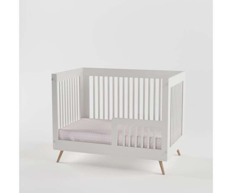 Boingg Canary Engineered Wood Convertable Baby Crib with Daybed Railing and 3 Level Height Adjustment in White Colour