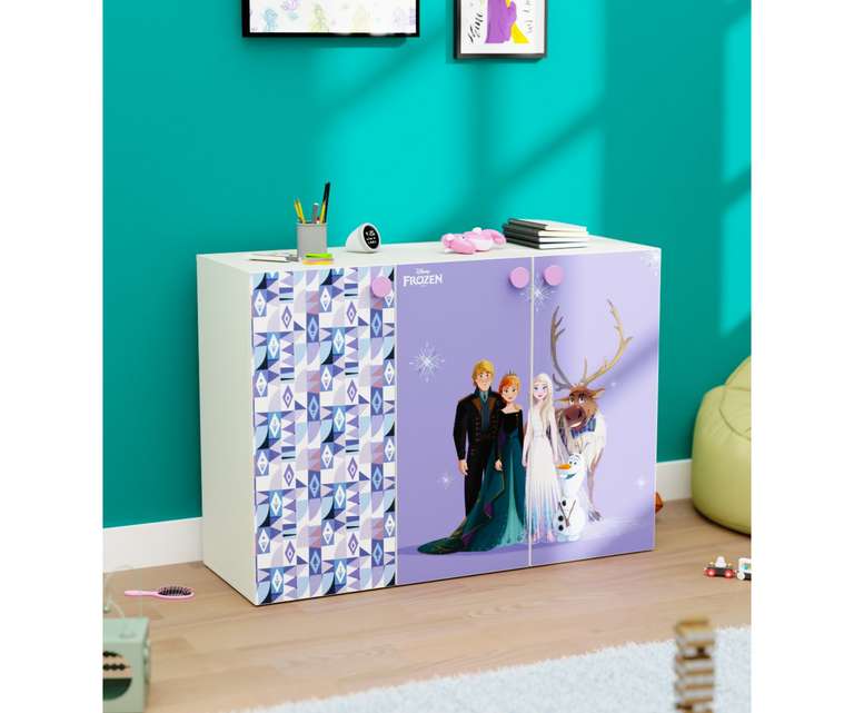Boingg Frozen Engineered Wood Kids Storage Cabinet with Triple Door White & Print Colour 2