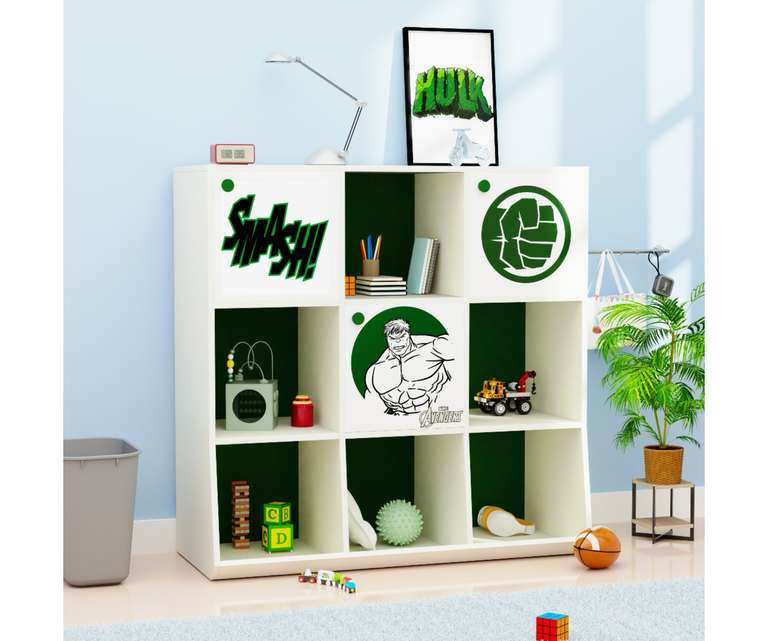 Boingg Hold All Hulk Engineered Wood Kids Storage Cabinet with Open Shelves in Green Colour