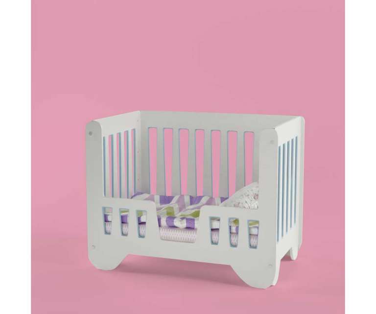 Boingg Joy Engineered Wood Baby Crib with Daybed Railing in White & Blue Colour