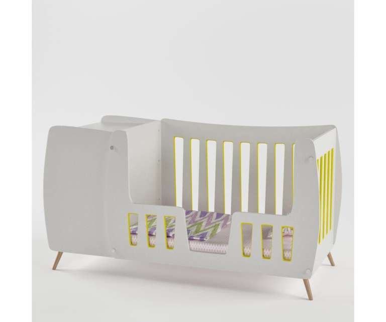 Boingg PeePod Engineered Wood Baby Crib with Shelves in White & Yellow Colour