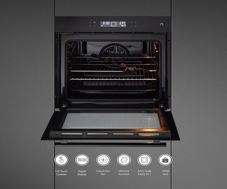 Kaff OV 81 TCBL 60cm 81L Built-in Electric Oven with Touch Control in Black Colour