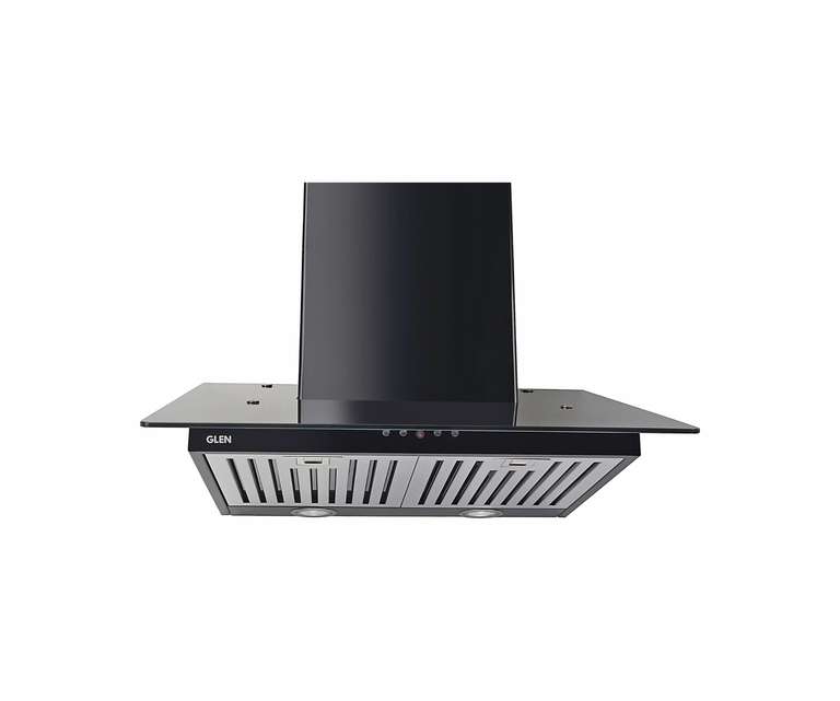 Glen 6077 60cm 1250 m3/h Wall Mounted Kitchen Chimney with Push Button Controls (Black)
