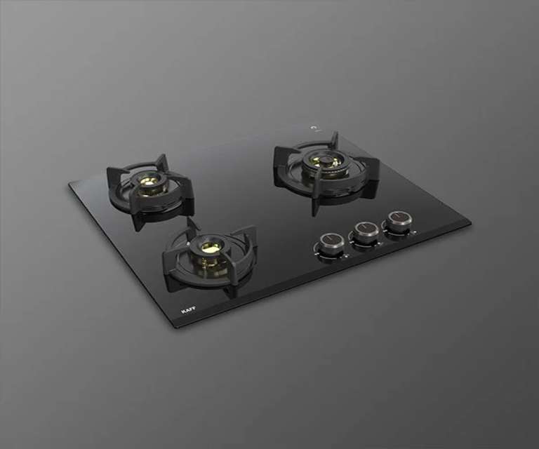 Kaff ASF603 3 Burner Tempered Glass Built-in Hob with Auto Ignition in Black Colour