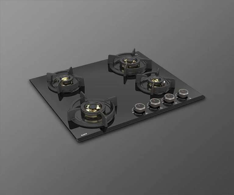 Kaff ASF604 4 Burner Tempered Glass Built-in Hob with Auto Ignition in Black Colour