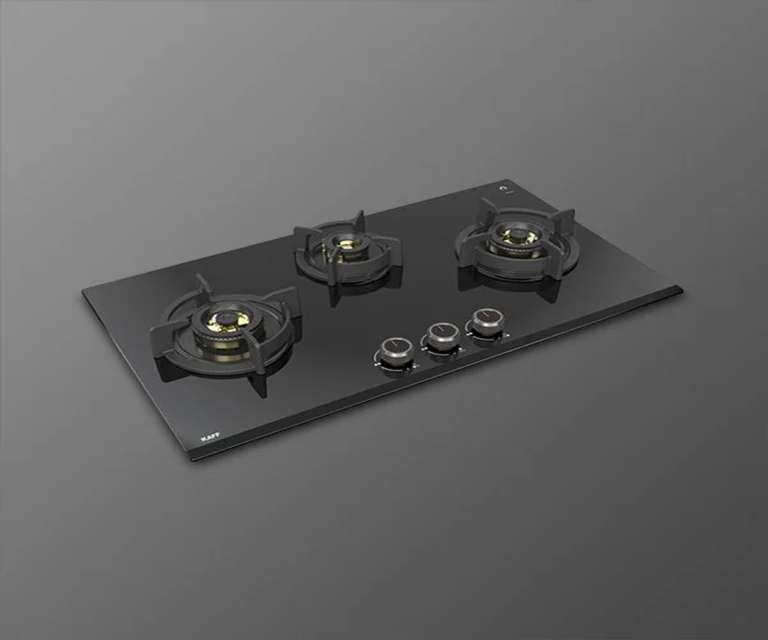 Kaff ASF783 3 Burner Tempered Glass Built-in Hob with Auto Ignition in Black Colour