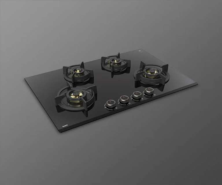 Kaff ASF784 4 Burner Tempered Glass Built-in Hob with Auto Ignition in Black Colour