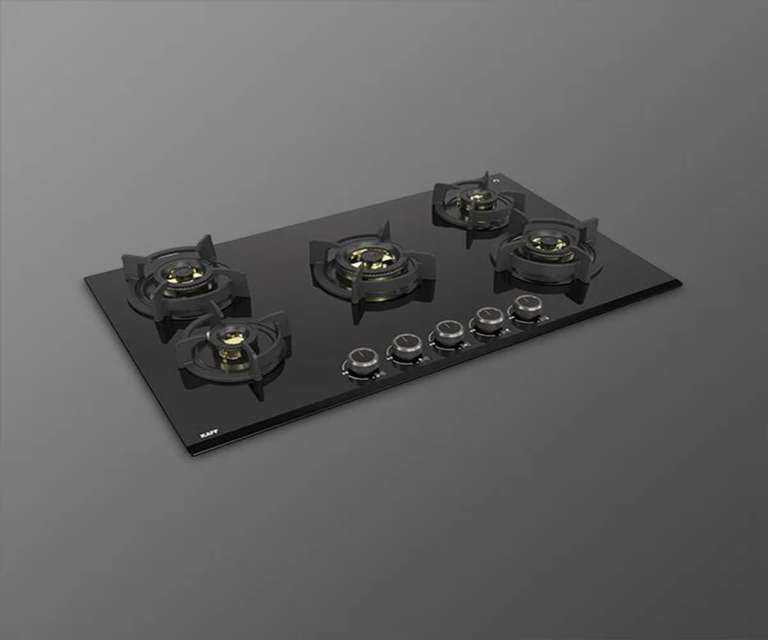 Kaff ASF865 5 Burner Tempered Glass Built-in Hob with Auto Ignition in Black Colour