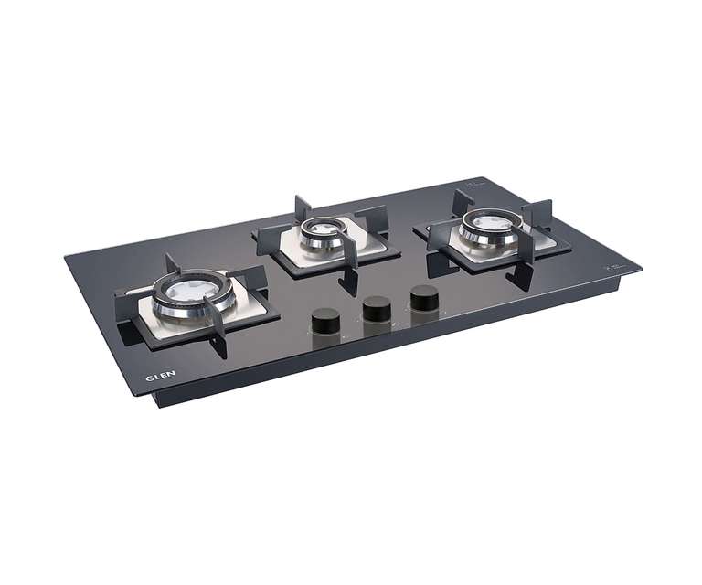 Glen 1073 SQ HT 3 Burner Brass Built-in Hob with Auto Ignition in Black Colour