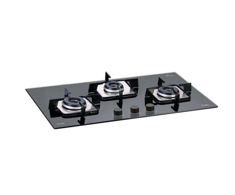 Glen 1073 SQ IN 3 Burner Glass Built-in Hob with Auto Ignition in Black Colour