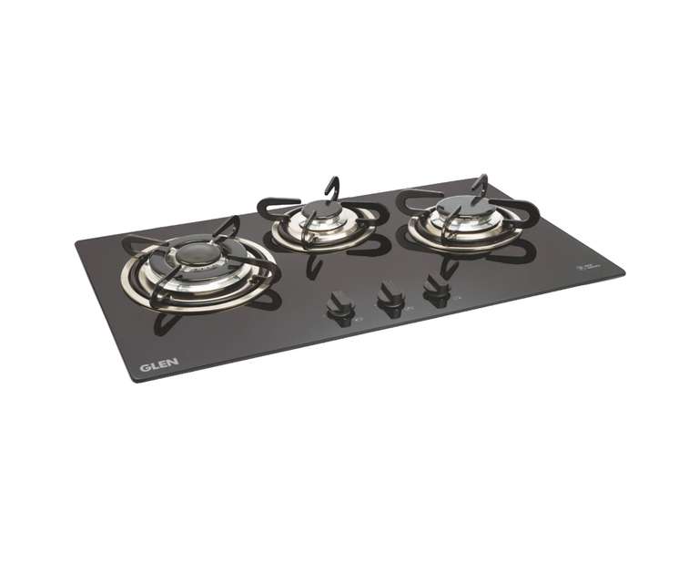 Glen 1073 TR 3 Burner Glass Built-in Hob with Auto Ignition in Black Colour