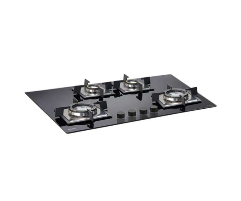 Glen 1074 SQ DB 4 Burner Glass Built-in Hob with Auto Ignition in Black Colour