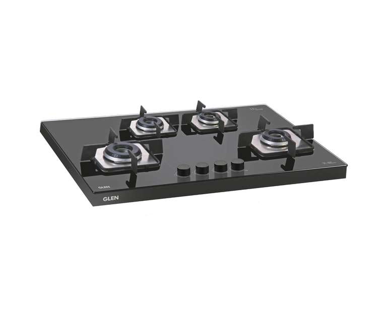 Glen 1074 SQF IN 4 Burner Glass Built-in Hob with Auto Ignition in Black Colour