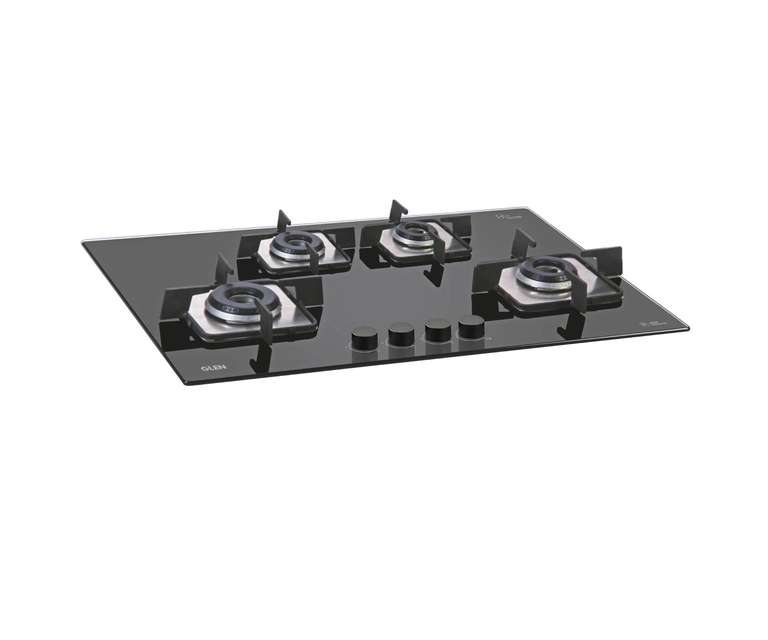 Glen 1074 SQ IN 4 Burner Glass Built-in Hob with Auto Ignition in Black Colour