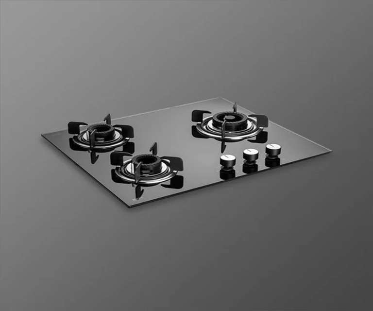 Kaff CRH 603 3 Burner Tempered Glass Built-in Hob with Auto Ignition in Black Colour