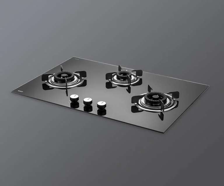 Kaff CRH 783 3 Burner Tempered Glass Built-in Hob with Auto Ignition in Black Colour