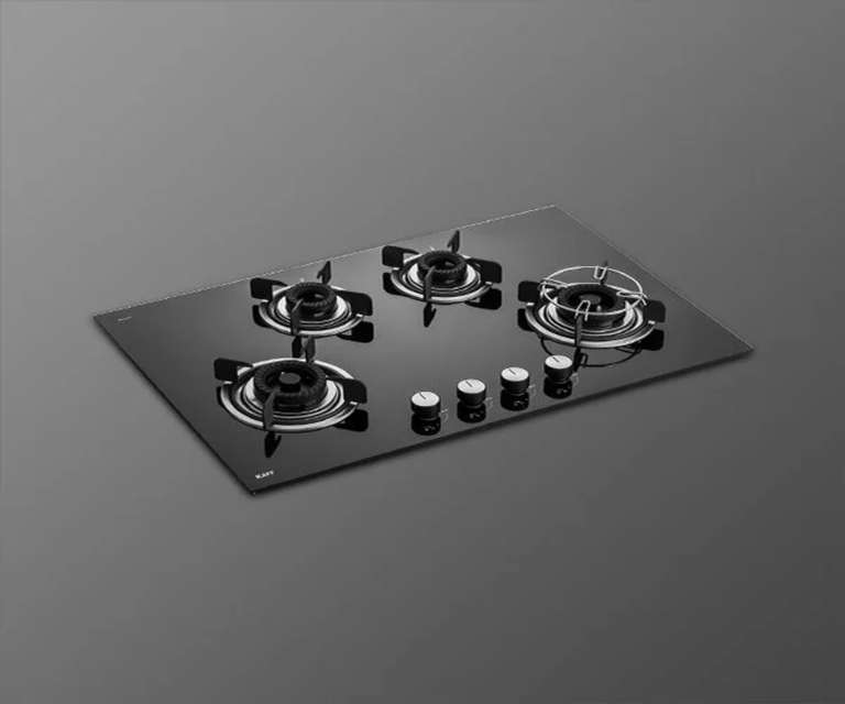 Kaff CRH 804 4 Burner Tempered Glass Built-in Hob with Auto Ignition in Black Colour