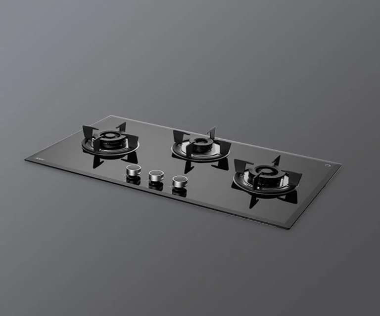 Kaff FBB 783 3 Burner Bevelled Tempered Glass Built-in Hob with Auto Ignition in Black Colour