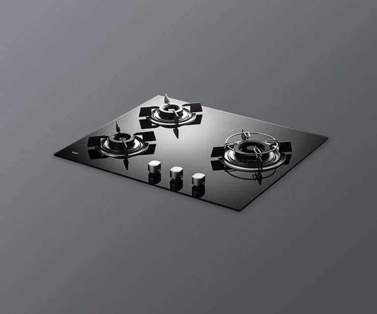 Kaff HBR 603 B 3 Burner Bevelled Tempered Glass Built-in Hob with Auto Ignition in Black Colour