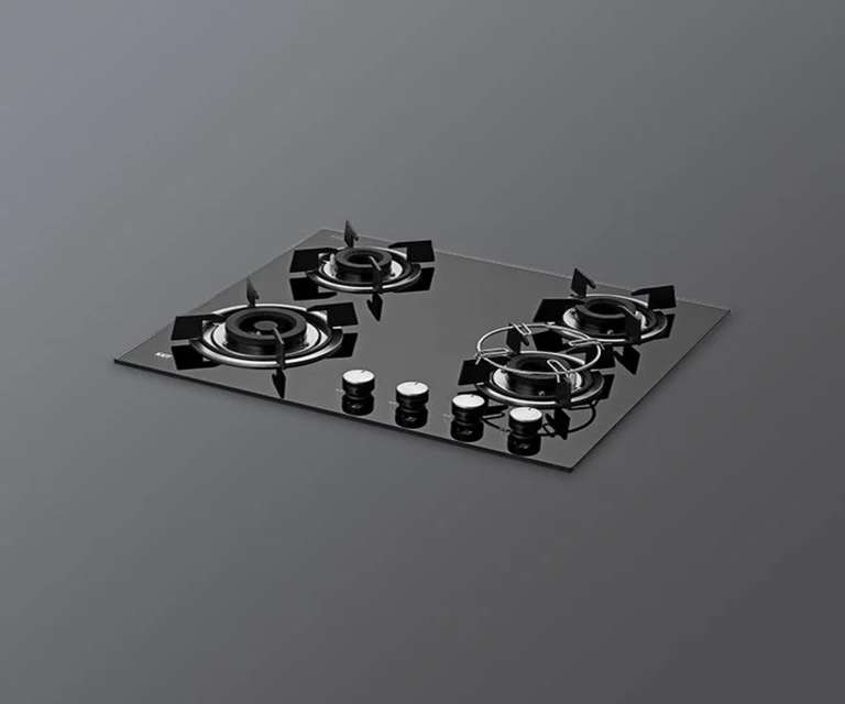 Kaff HBR 604 A 4 Burner Tempered Glass Built-in Hob with Auto Ignition in Black Colour