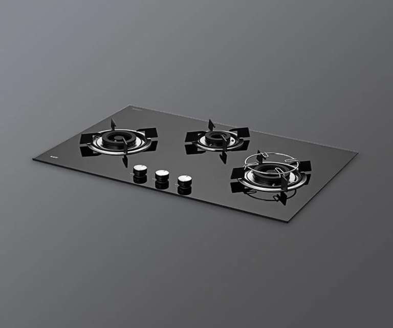 Kaff HBR 783B 3 Burner Tempered Glass Built-in Hob with Auto Ignition in Black Colour