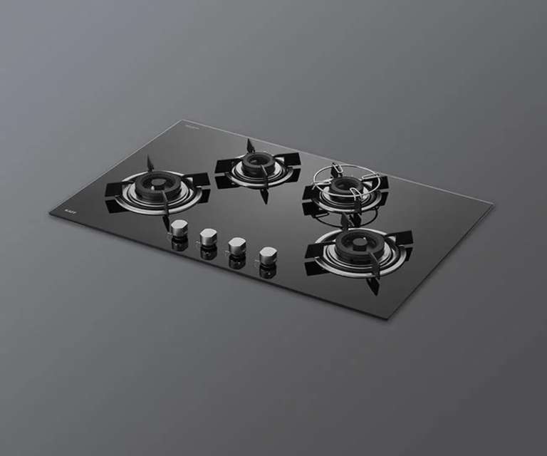 Kaff HBR 804 A 4 Burner Tempered Glass Built-in Hob with Auto Ignition in Black Colour