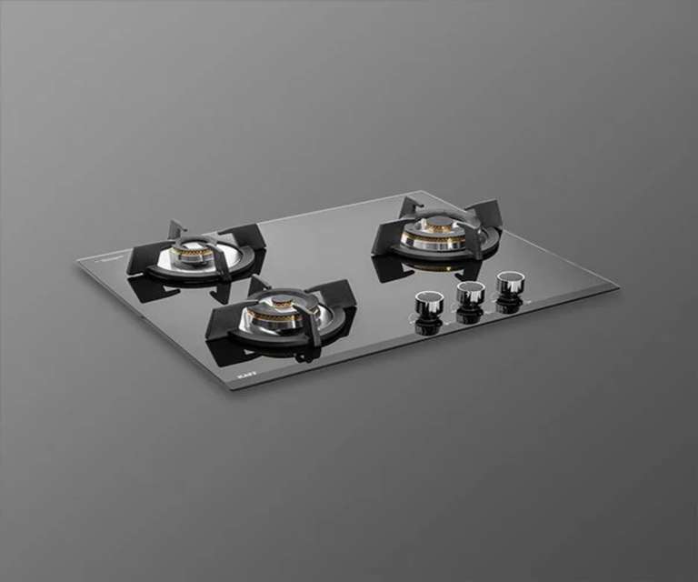 Kaff KH 60 BR 31 3 Burner Tempered Glass Built-in Hob with Auto Ignition in Black Colour