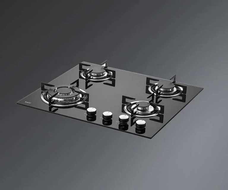 Kaff NE 4B 60 GF 4 Burner Tempered Glass Built-in Hob with Auto Ignition in Black Colour