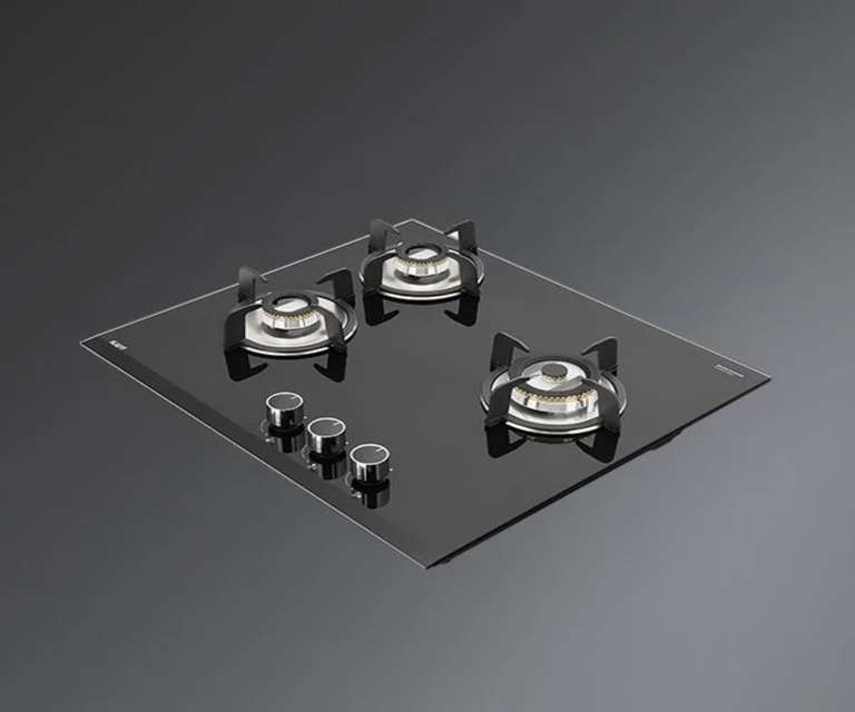 Kaff VRH 603 3 Burner Bevelled Tempered Glass Built-in Hob with Auto Ignition in Black Colour