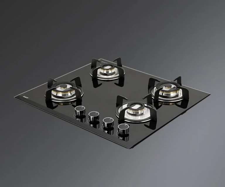 Kaff VRH 604 4 Burner Bevelled Tempered Glass Built-in Hob with Auto Ignition in Black Colour